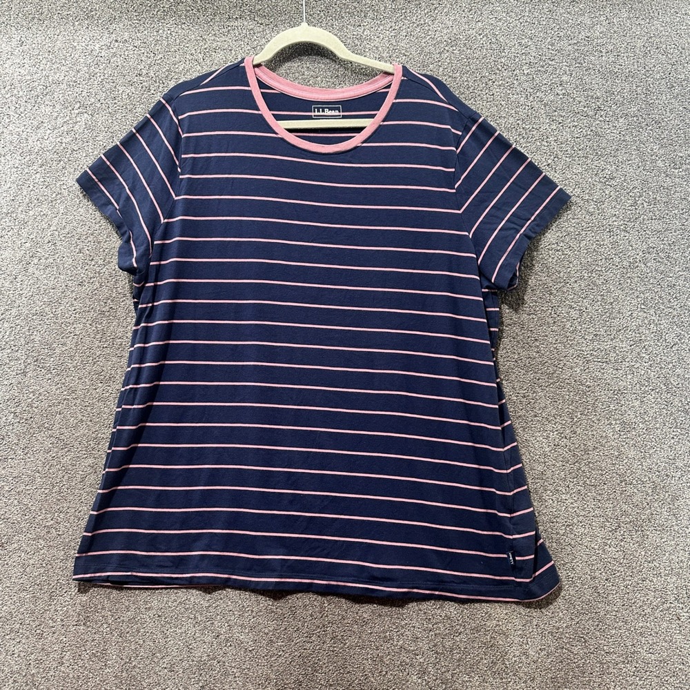 LL Bean Soft Stretch Supima Blend‎ T-Shirt Top Women 2X Blue Striped Crewneck